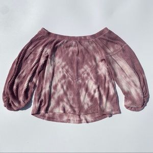 OFF THE SHOULDER WAFFLE KNIT TOP